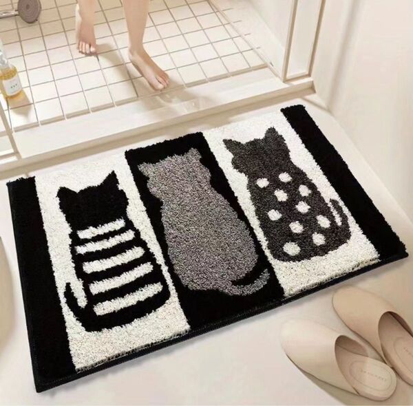 フロアマット キッチン ラグ エントランス バスマット バスルーム 洗面所 ねこ 北欧 ふわふわ 40×60cm