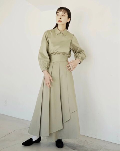 【処分値下】foufou シャツカラーフラップブラウス テンダースカート0 セットアップ teshioni Re:poris
