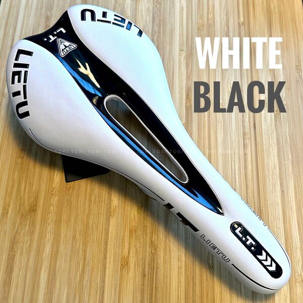 自転車 ロードバイク クロスバイク サドル スポーツサドル カラー ホワイト×ブラック MTBサドル ミニベロサドル 白黒