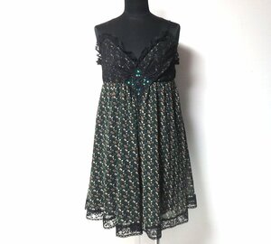 [YELLOW 96 yellow 96] spangled attaching green small floral print . black. race * Cami tunic *F size!