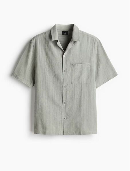 H&M レギュラーフィット リネンブレンドリゾートシャツ メンズ セージグリーン M