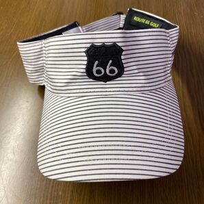 【ROUTE66】ルート66 ボーダーゴルフサンバイザー 白 ホワイト F 美品 ゴルフウェア