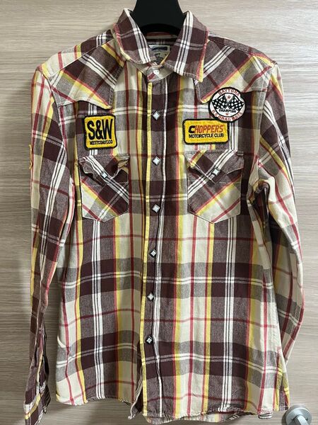 【古着】ラッキーストア メンズ アメリカン 長袖 ワッペン チェック シャツ
