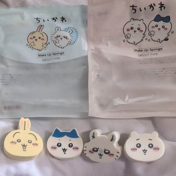 ちいかわ、ハチワレ、うさぎ、モモンガデザイン メイクアップスポンジ ちいかわデザイン外袋2枚