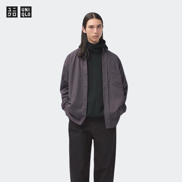ユニクロ U ツイルオーバーサイズシャツ ブラウン UNIQLO ユー L 長袖 ボタンダウン