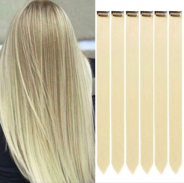 ロングストレートヘアー単品6本クリップインエクステ 新品未開封品 ゴールド色