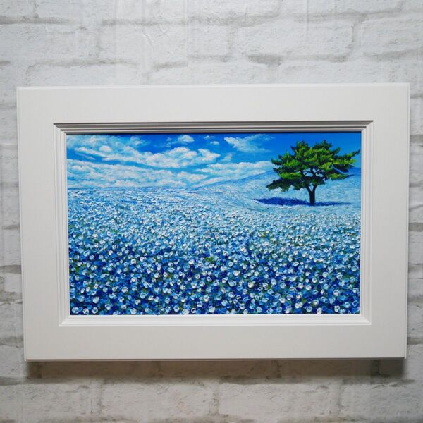 油絵 油彩 油彩画 絵 絵画 【ネモフィラの丘】