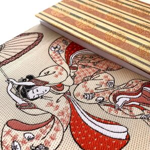 『清水舞台より飛ぶ美人〜四君子』 鈴木春信御朱印帳 額絵織物御朱印帳 B6大判サイズ 傘 浮世絵 美術織物 桐生織物