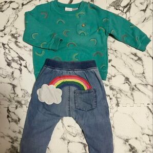 6-9months 【コーデ売り】レインボー セット ZARA baby next トレーナー パンツ デニム 虹 春 秋 女の子