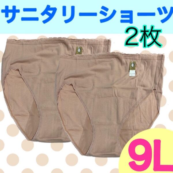 2枚組サニタリーショーツ9Lサイズ大きいサイズの生理用パンツ9Lショーツナイト用ベージュインナー9LショーツSALE
