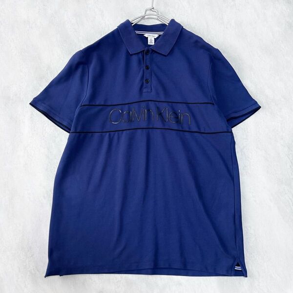 カルバンクライン Lサイズ ブランドロゴ ポロシャツ ブルー系 CALVIN KLEIN