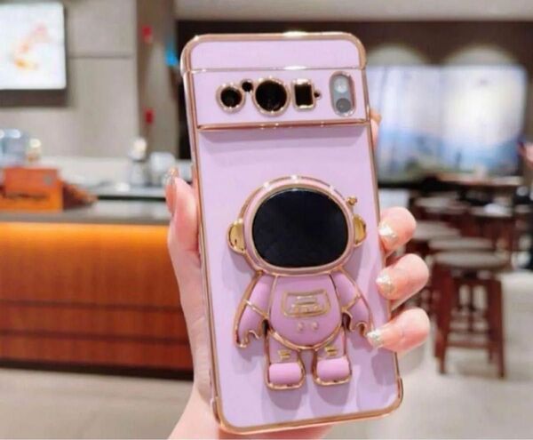 Google Pixel 8スマホケース 宇宙人 スタンド式 可愛い 大人気 グーグル ピクセル8携帯カバー パープル