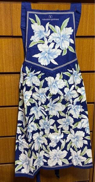 valentino ヴァレンチノ ガラヴァーニ 花柄 エプロン ネイビー 綿100