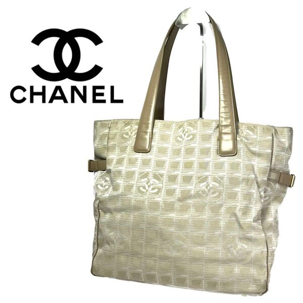 【大人気】 CHANEL シャネル ニュートラベルライン GM トート キャンバス レザー アイボリー レディース トートバッグ