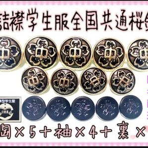 詰襟学生服学ラン用全国共通標準型中学生桜胸ボタン5個+袖ボタン4個+裏ボタン5個 フルセット