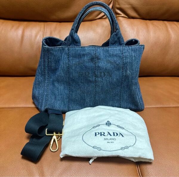 PRADA トートバッグ キャンバス カナパ プラダ デニム 2WAY 三角ロゴ ショルダーバッグ キャンバス トートバッグ