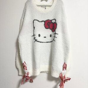 新品未使用 サンリオ キティちゃん サイドリボン 編み上げ ニット M キティ