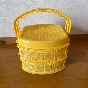 昭和レトロ バスケット 運動会 お花見 黄色 通気性 家族 グループ 籠 お弁当 野菜ストッカー