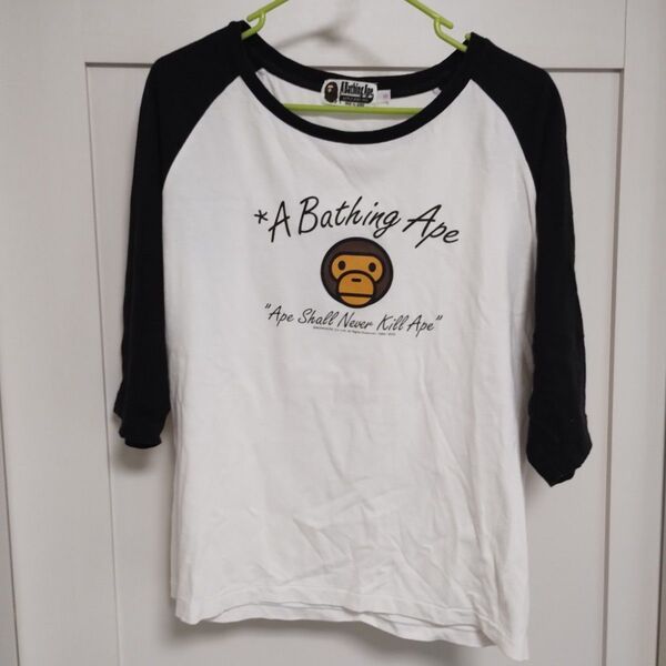 A Bathing Ape 七分袖Tシャツ ホワイトブラック レディースSサイズ