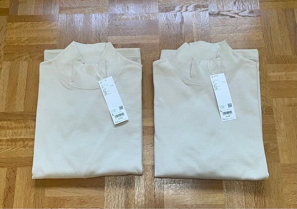 【ユニクロ U】ブラッシュドモックネックTシャツ Lサイズ 31 BEIGE 2枚セット