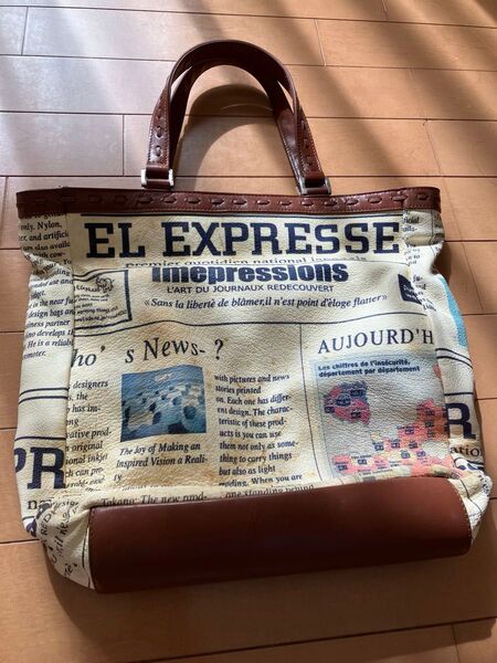 【中古】myuaiトートバッグ 革 転写デザイン