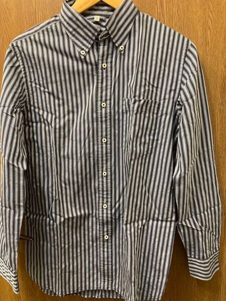 ユニクロ UNIQLO 長袖ボタンダウンシャツ ストライプ ブルー シャツ 長袖 L 綿100% コットンシャツ 長袖シャツ