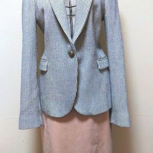 〓ZARA〓新品ストライプジャケット・スムースレザースカート11号 ベビーピンク 体型カバー セットアップ