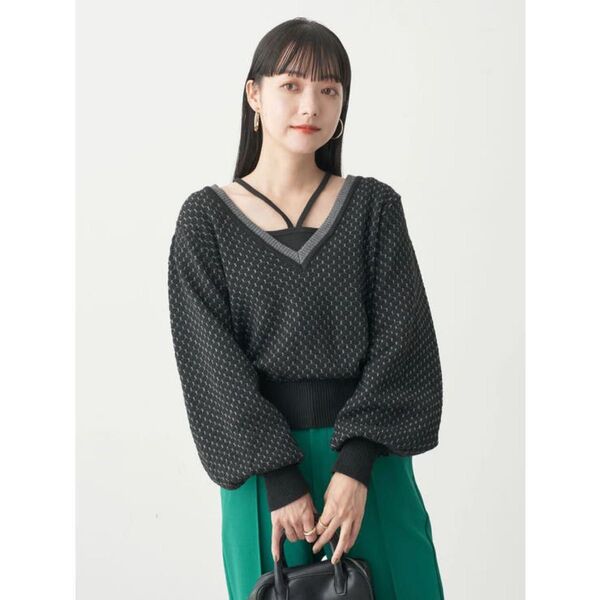 earth music&ecology Vネックジャガードニットプルオーバー