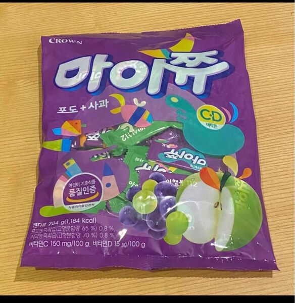 韓国菓子 クラウン マイチュウ マイチュー 2種の味ぶどう、青リンゴ