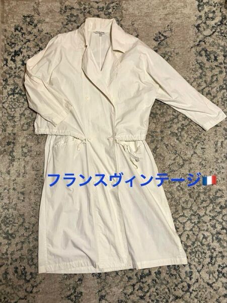スプリングコートフランスアンティーク ホワイト オーバーサイズ 春物 一点物