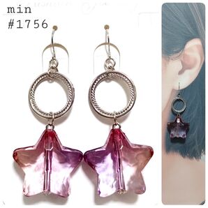#1756 シルバーフープとグラデスターの大ぶりピアス