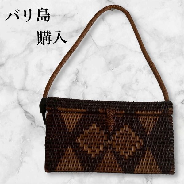 【バリ島購入】未使用 籐製 ラタン 蓋付き ミニバスケット 保存袋付き
