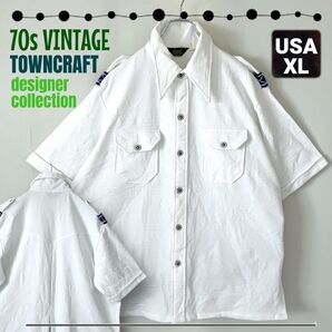 70sVTG★TOWNCRAFT designer collection★格子織ジャージ/パイロットシャツ★USAメンズXL