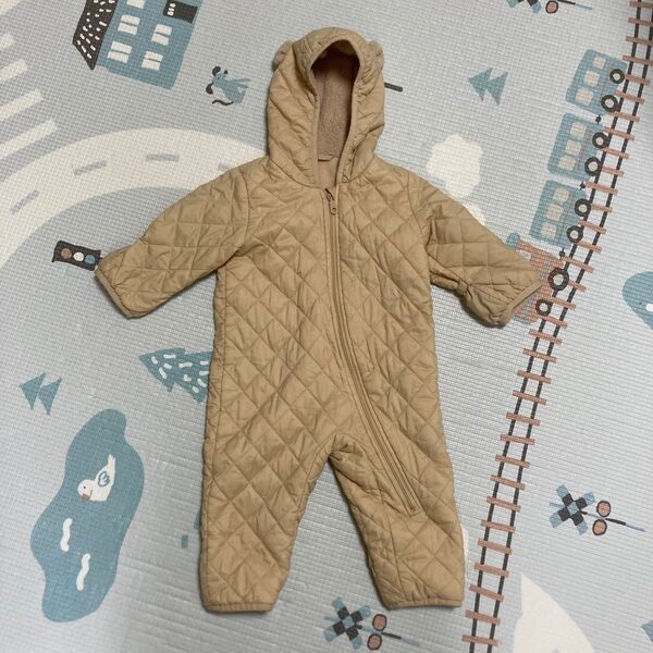 カバーオール ロンパース ベビー服 つなぎ baby アウター 長袖 ベビー キルティングアウター 70cm ベージュ