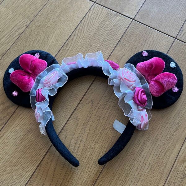 ディズニー カチューシャ ミニー 薔薇 ローズ パール レース フリル