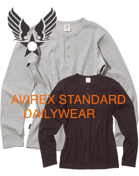 【AVIREX 】ロンT デイリー ヘンリーネック リブRIB HENRY NECK TEE Lサイズブラック/グレー2枚セット