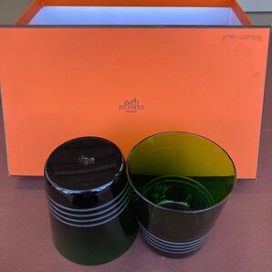 【美品】HERMES グリーンガラスコップ 2個セット