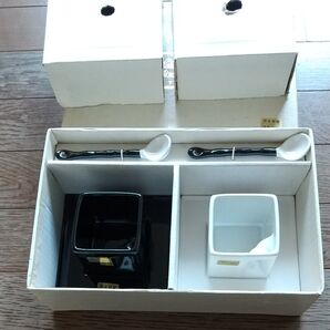 コーヒーカップ ペア 白黒 陶器スプーン付き