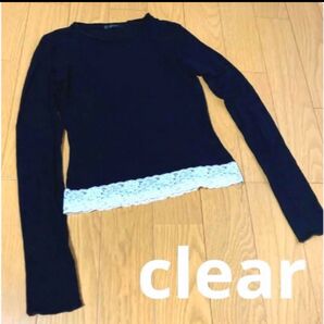 clear クリア 黒 ブラック 長袖Tシャツ 中古 レース プリント 春 秋