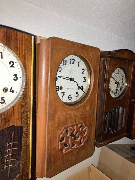 栄計舎 AKマーク アンティーク柱時計 8 日巻 稼働中