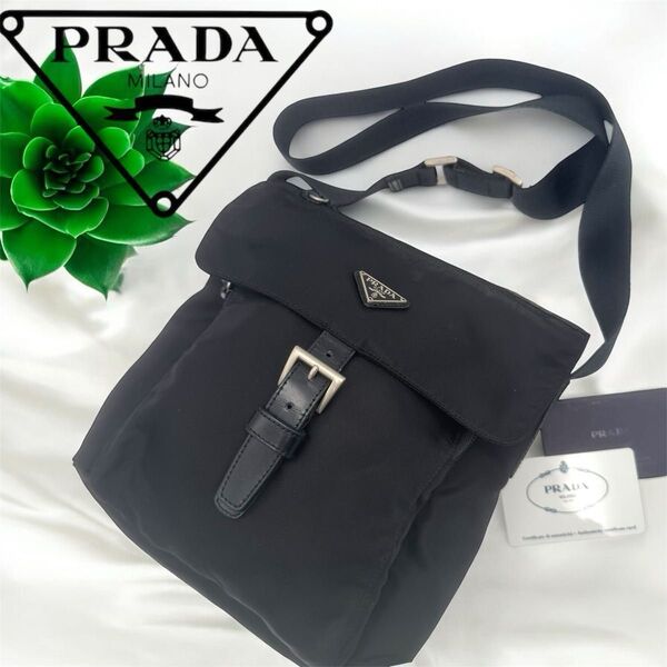 【美品】PRADA プラダ ブラック ショルダーバッグ コンパクトサイズ 白タグ
