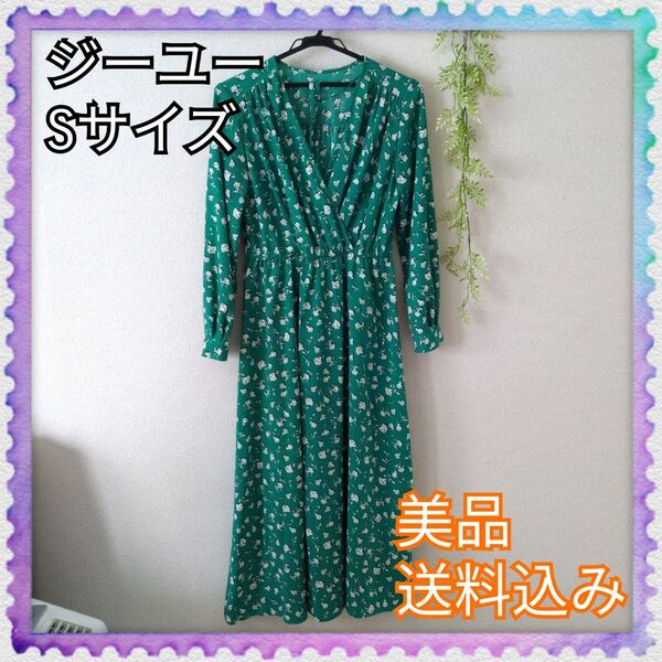 美品♪GU ジーユー フラワープリント カシュクール ワンピース ロングワンピース 長袖