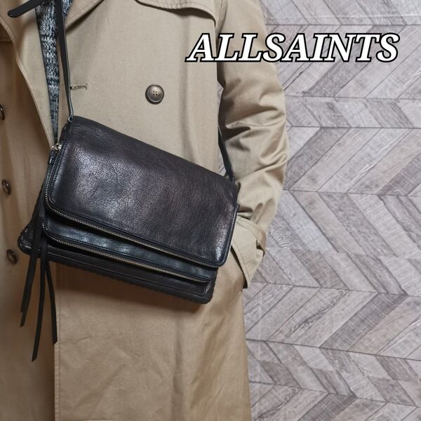 ALLSAINTS オールセインツ ショルダーバッグ 本革 オールレザー ラウンドジップ