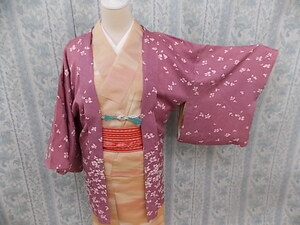  kimono now former times 1144. feather woven collection silk .. ground stylish feather woven .. wistaria color white pulling out small flower length 77..66. length of a sleeve 45.