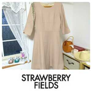 [ прекрасный товар ]*STRAWBERRY-FIELDS*# формальный OK! колени длина flair платье /7 минут рукав / бежевый /2/M/ Strawberry Fields #