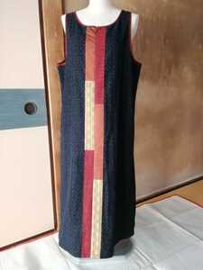 久留米絣地、織地ジャンパースカート！日本製。黒赤！