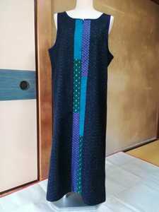 久留米絣地、織地ジャンパースカート！日本製。黒藍。