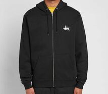 ラスト1 USA正規品 【S】 Stussy ステューシー BASIC ベーシック ロゴ LOGO スウェット ジップアップ 裏起毛 パーカー 黒 ブラック 新品_画像2