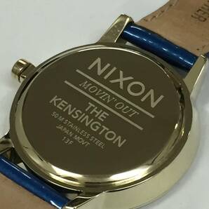 美品！格安！NIXON ニクソン THE KENSINGTON ケンジントン ブルー文字盤 SS ゴールド エナメルレザーベルト クォーツ 腕時計の画像5