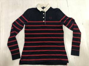 トミーヒルフィガー　ラガーシャツ　濃紺色×赤色　ボーダー　TOMMY HILFIGER アメリカ買い付け品US古着ファッション